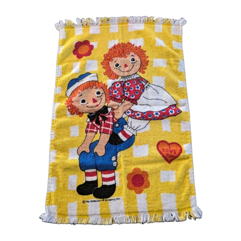 Raggedy Ann & Andy Hand Dish Towel Wamsutta 25" x 16" VTG  70s 100% Cotton USA